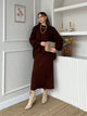 Magenta Tricot Skirted Suit Brown