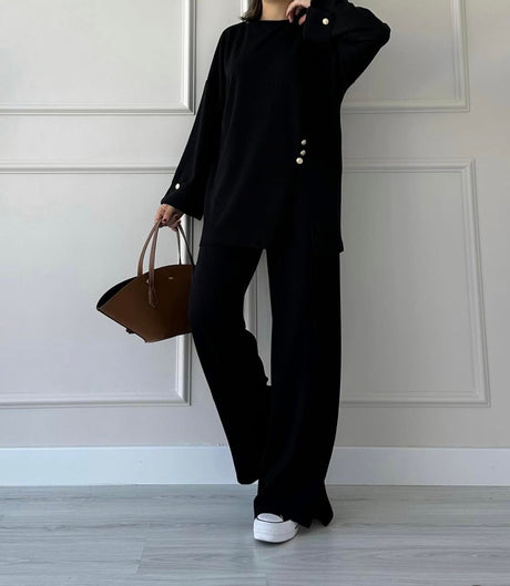 Aesthetic Buttoned Sweater Suit Black