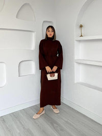 Flared Fitted Belted Dress Brown