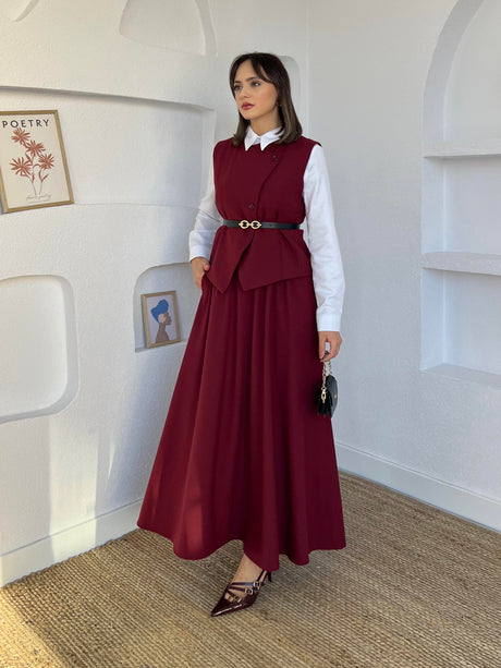 Vest Skirt Suit Burgundy