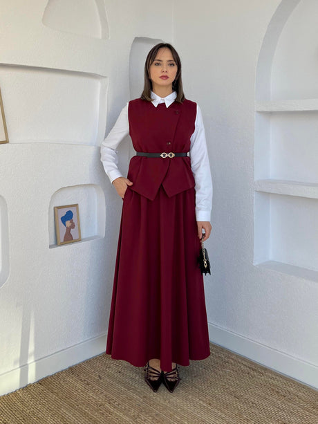 Vest Skirt Suit Burgundy