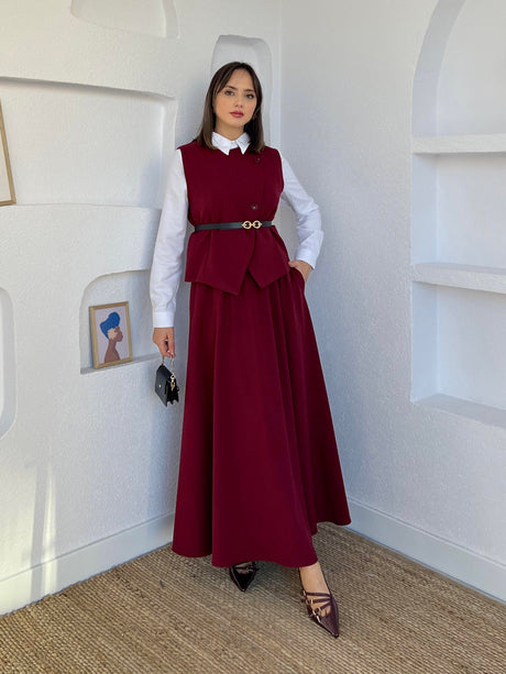 Vest Skirt Suit Burgundy